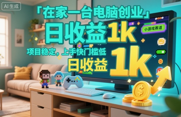 在家一台电脑创业，小游戏赛道，项目稳定，上手快门槛低，日收益1k+【揭秘】-摇钱树