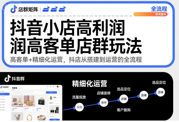 抖音小店高利润高客单店群玩法，高客单+精细化运营，抖店从搭建到运营的全流程-摇钱树